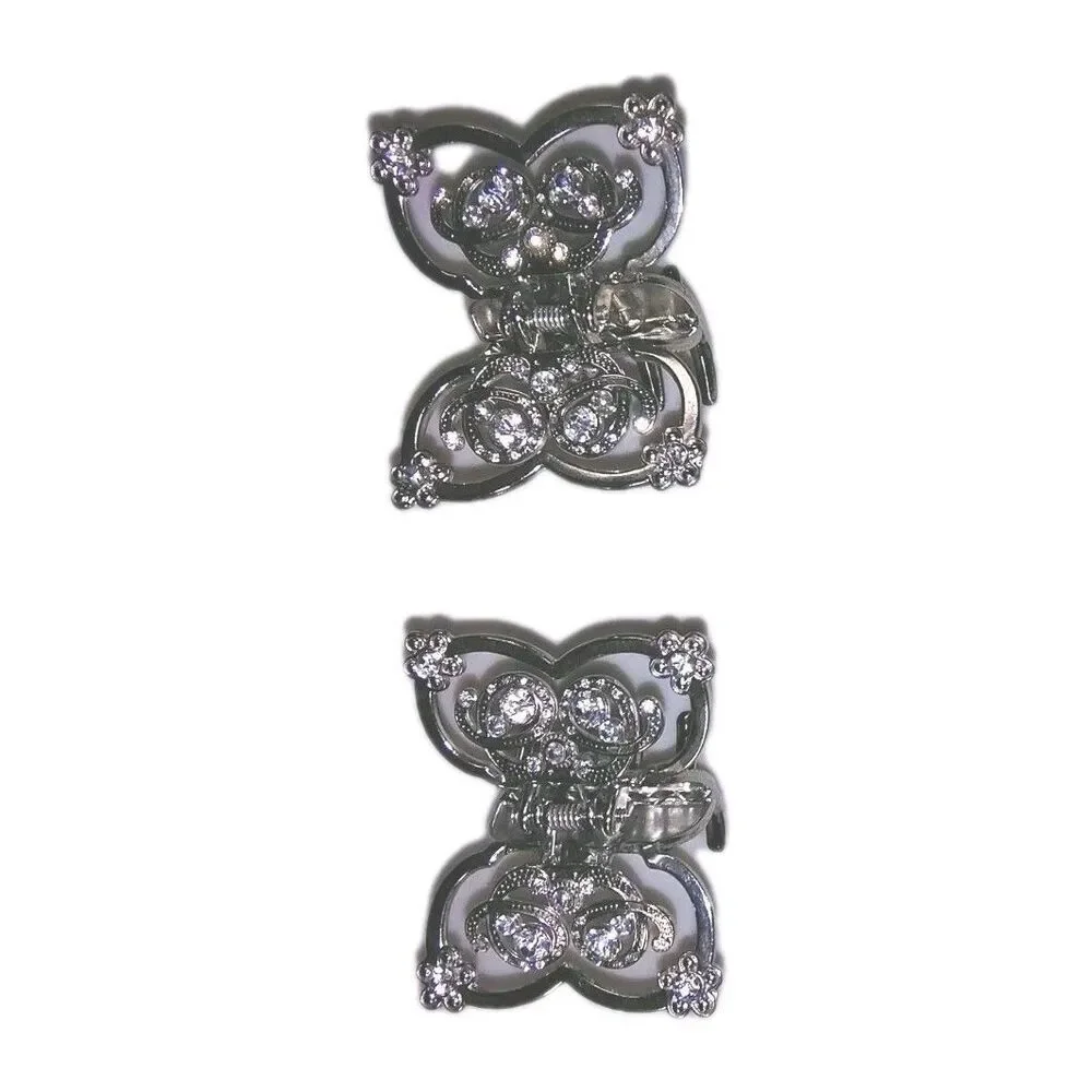 Vintage Silver Butterfly Claw Clip Set Rhinestone Crystal Metal Hair Jaw Clamps
